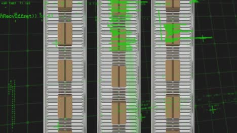 data processing over cardboard boxes on conveyor belt against cardboard boxes moving boxes moving bo