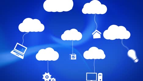 white cloud moving with networks icons on blue background