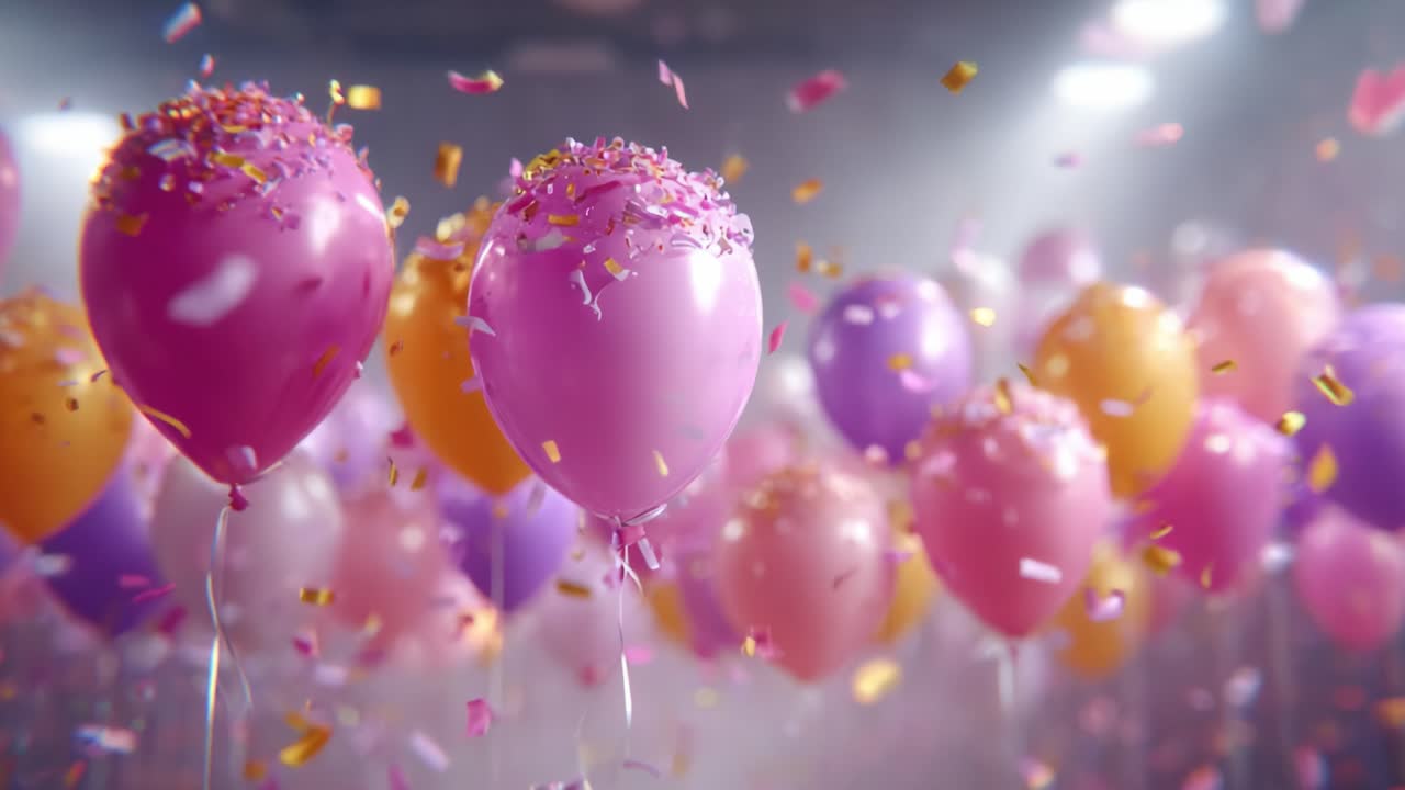 A Colorful Celebration of Joy: Vibrant Balloons Adorned with Confetti Create a Festive Atmosphere for Any Special Occasion or Party