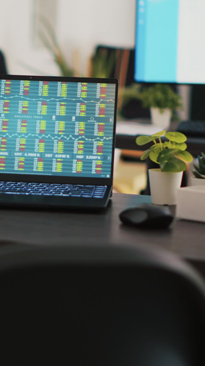 Vertical video Business analytics files and notebook on desk in company workplace