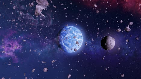 campo de asteroides y planetas en el espacio profundo