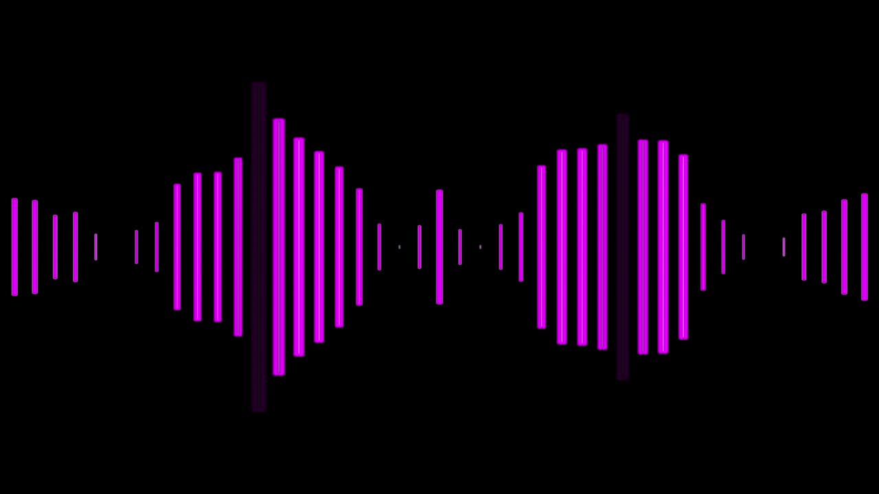 보라색으로 화면을 가로질러 움직이는 오디오 파형, 캐스트, 오디오북, 카라오케를 위한 완벽한 배경 - 원활한 루핑