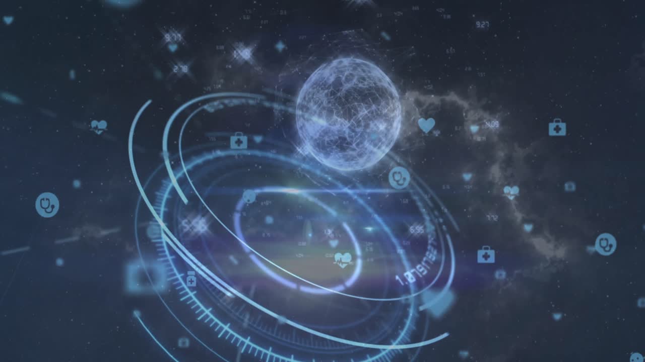 animación del escaneo del alcance y el procesamiento de datos sobre el cielo