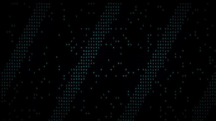 Digital Binary Code Streaming on Dark Background