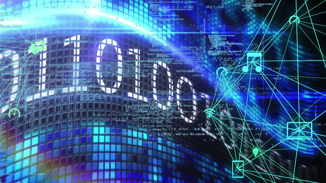Animation of connections over binary code on digital display