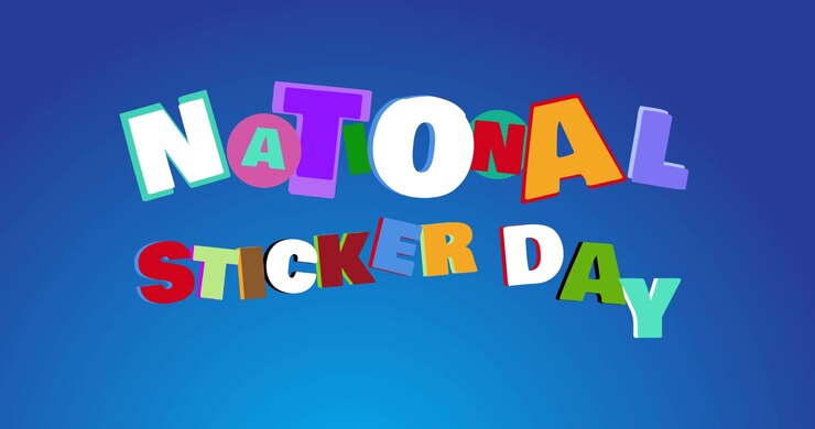 Animazione del testo "National Sticker Day" su sfondo blu
