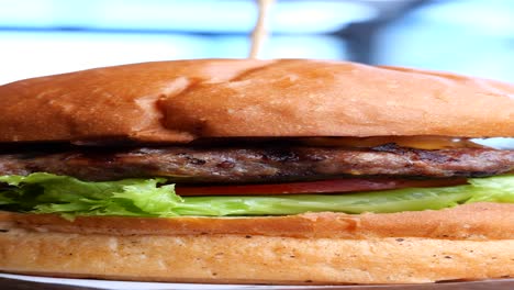 close-up of a delicious cheeseburger