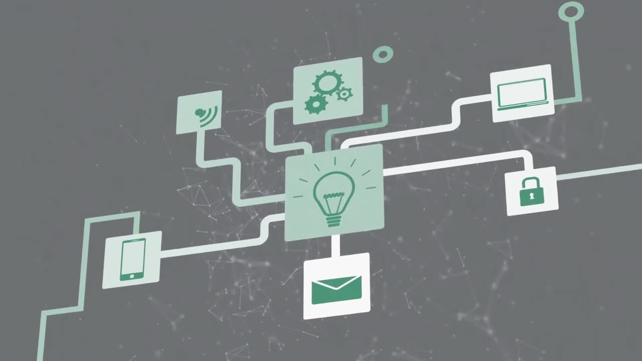 회색 배경에 있는 미디어 아이콘과 모양의 애니메이션