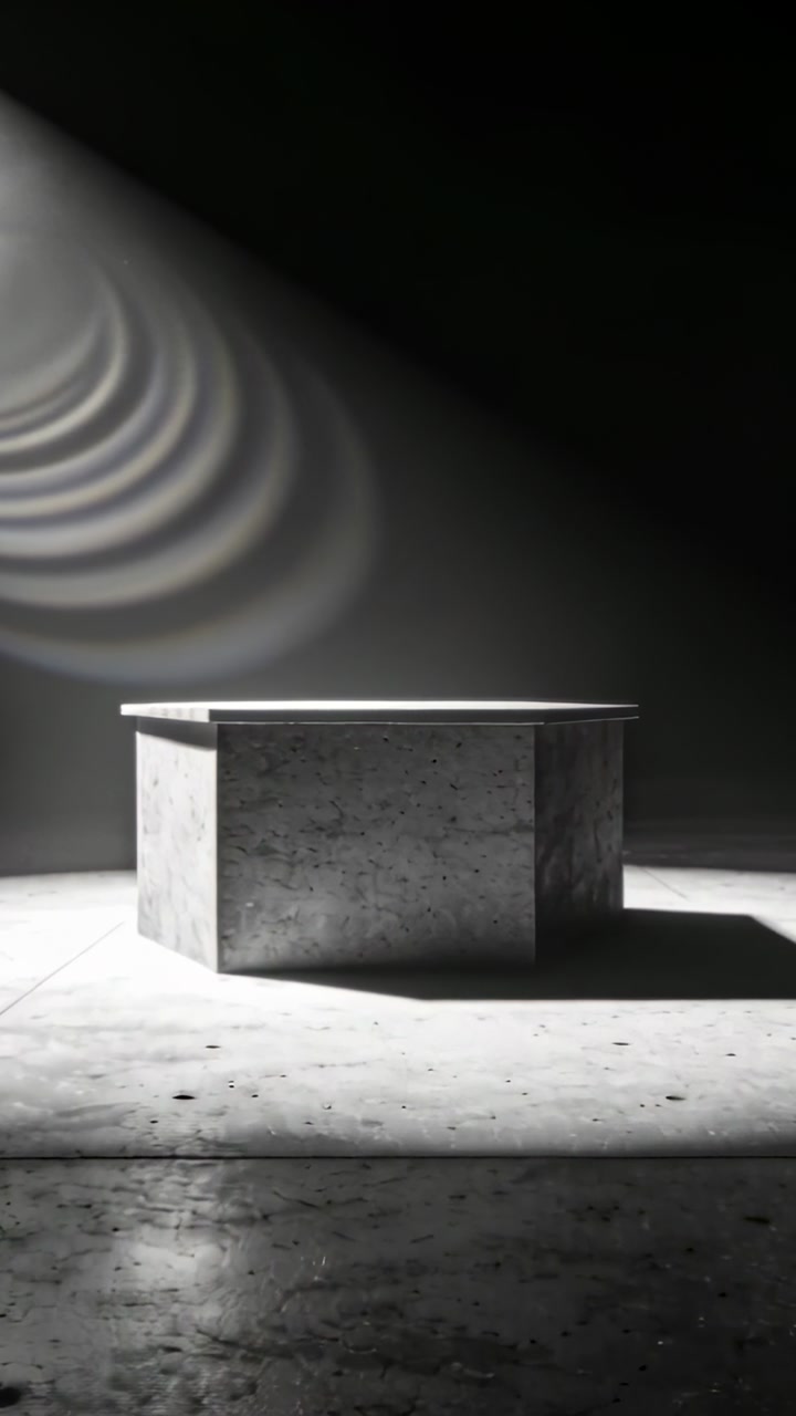 Vertical video: Projector rotating, casting rings as concrete plinth sitting in studio to show form