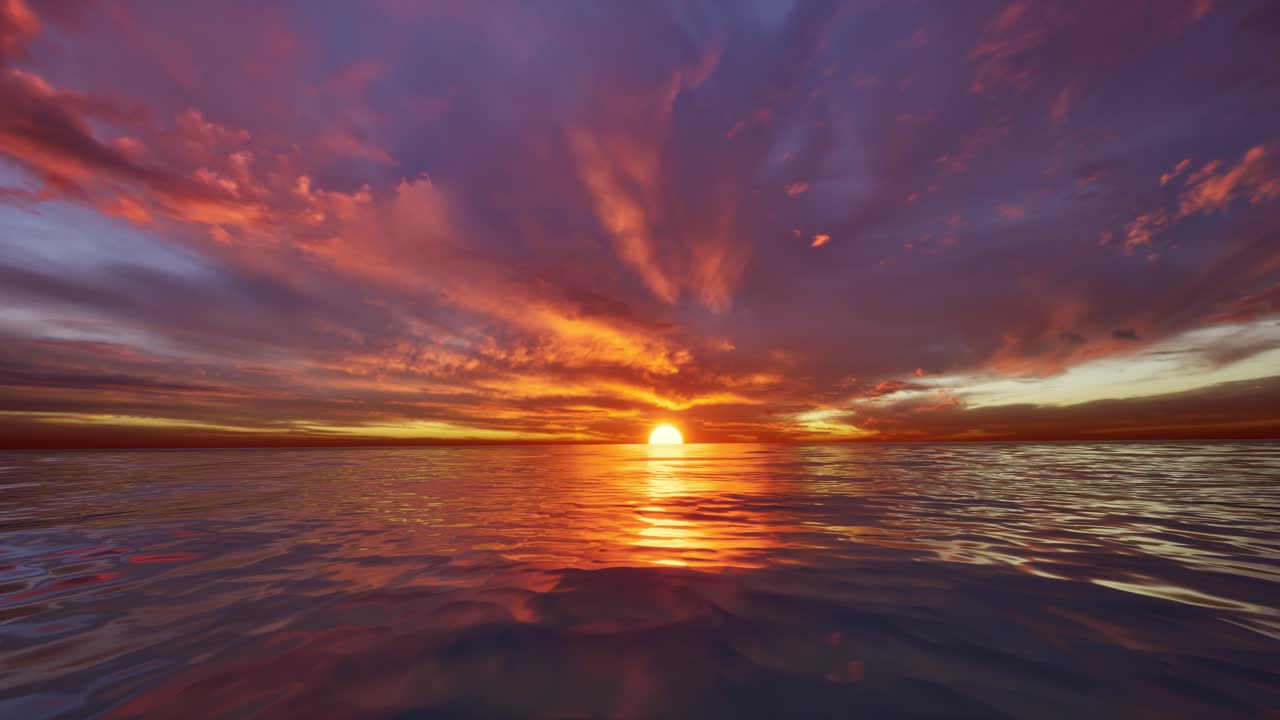 las olas de agua dorada surgen en el océano. dramático atardecer en el cielo.