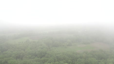 drone over foggy rural fields in orange county new york