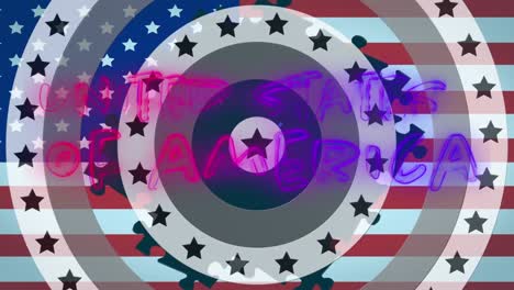 united states of america text over stars spinning on circles against us flag