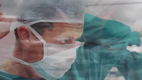 animación de la bandera del reino unido sobre los médicos durante la cirugía
