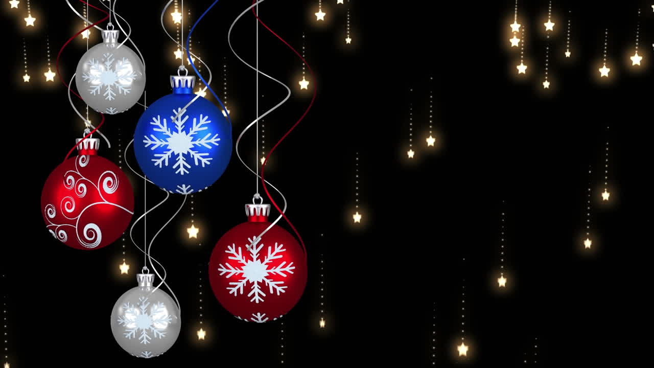 animación de burbujas de navidad sobre estrellas en fondo negro