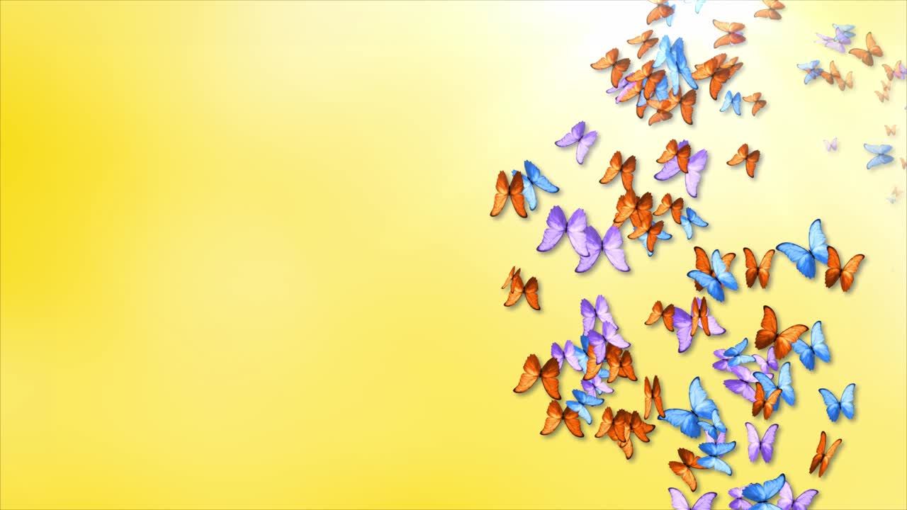 cielo primaverile o estivo, sciame di farfalle monarca farfalle volanti sfondo del ciclo di vendita primaverile e estiva.