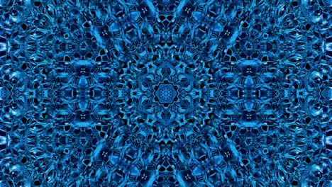 fondo simétrico abstracto con simetría estelar. mandala con olas. fondo líquido azul abstracto en bucle con patrón brillante ondulado, superficie brillante y brillante. efecto caleidoscopio