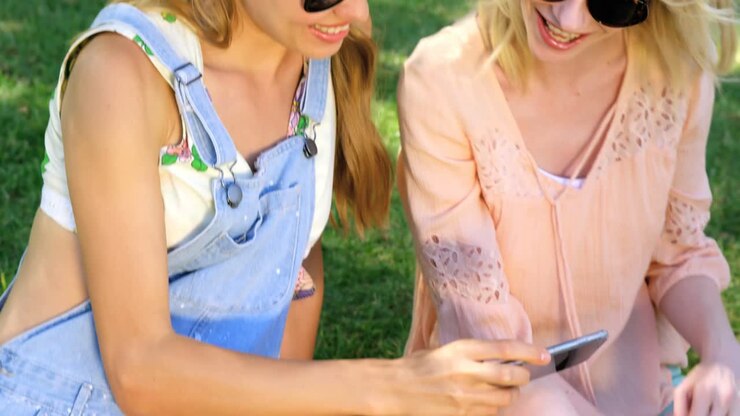 Hipster friends looking their selfie