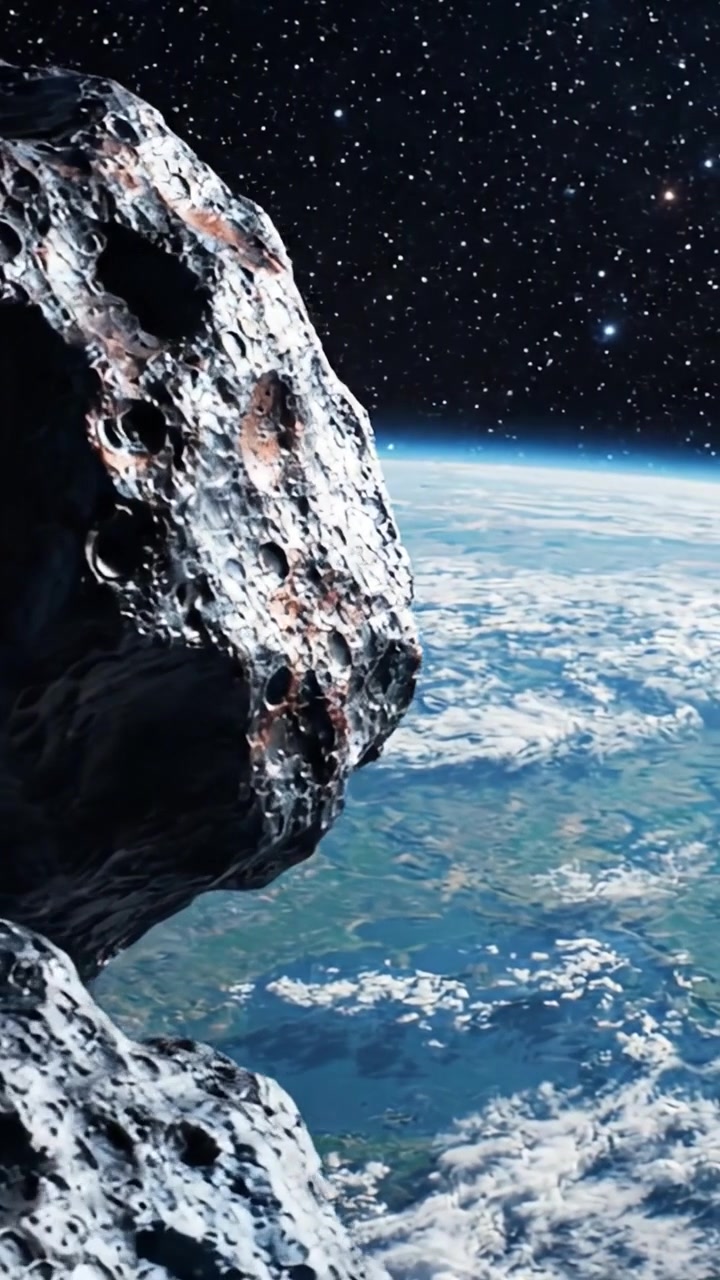 Incontro Celeste Sorprendente: Un Asteroide in Prossimità della Terra, che Cattura la Vista Mozzafiato del Nostro Pianeta e dell'Ambiente Spaziale Circostante