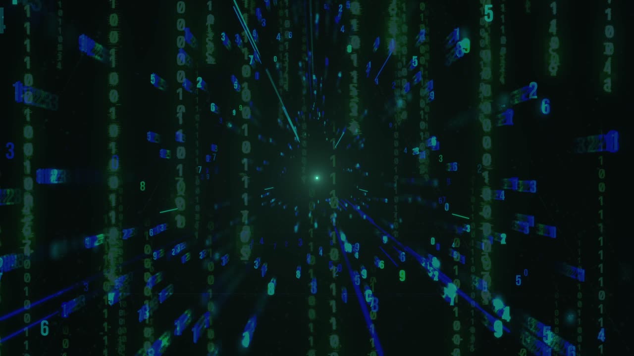 Abstract digital burst with binary code and numbers, symbolizing data transfer