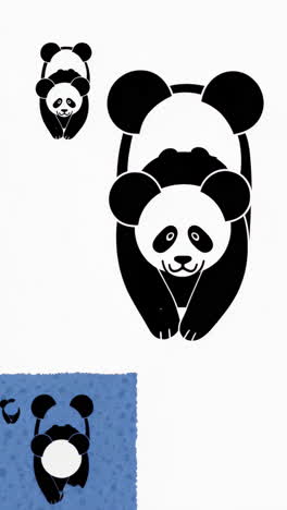 collection of stylized panda illustrations with abstract graphic elements and color blocks