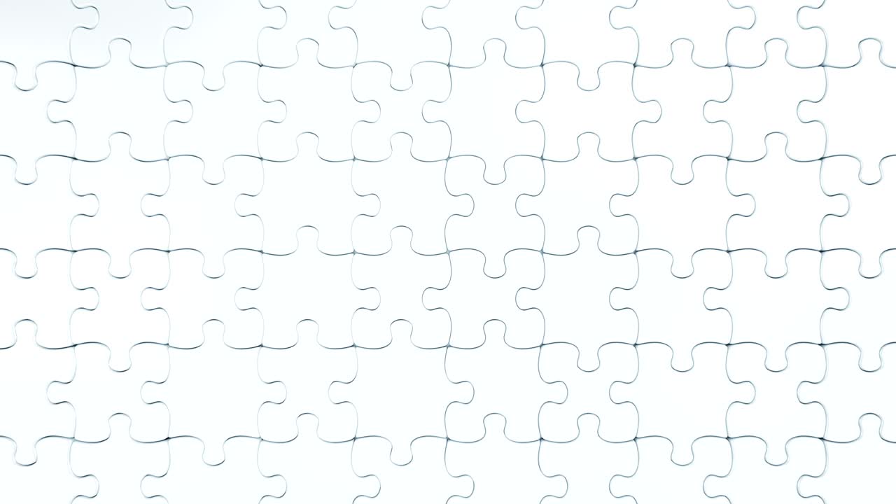 Beautiful White Puzzle Pieces Building the Wall 3d Animation. Useful for Transitions and Titles. Green Screen. Alpha Mask.