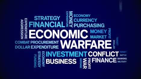 economic warfare animated tag word cloud,text design animation seamless loop.