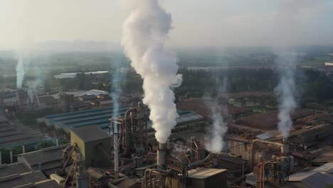 aerial view. industrial plants with pollution chimneys, air pollution from industrial plants