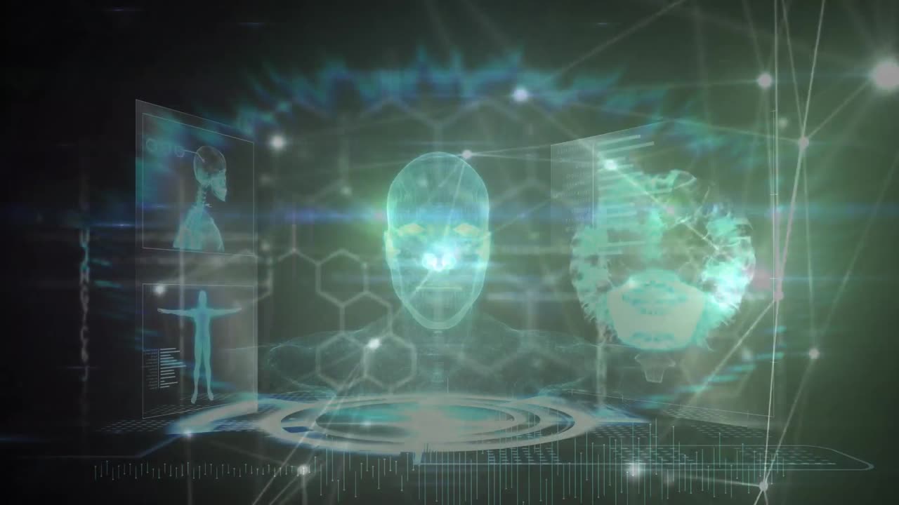 블랙 배경에 연결 네트워크와 데이터 처리의 애니메이션