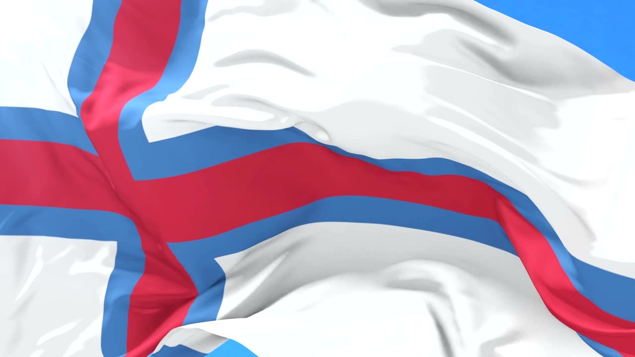 bandera de las islas feroe agitando al viento con el cielo azul en lento, bucle