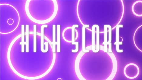 high score text over glowing circles on purple background, animation