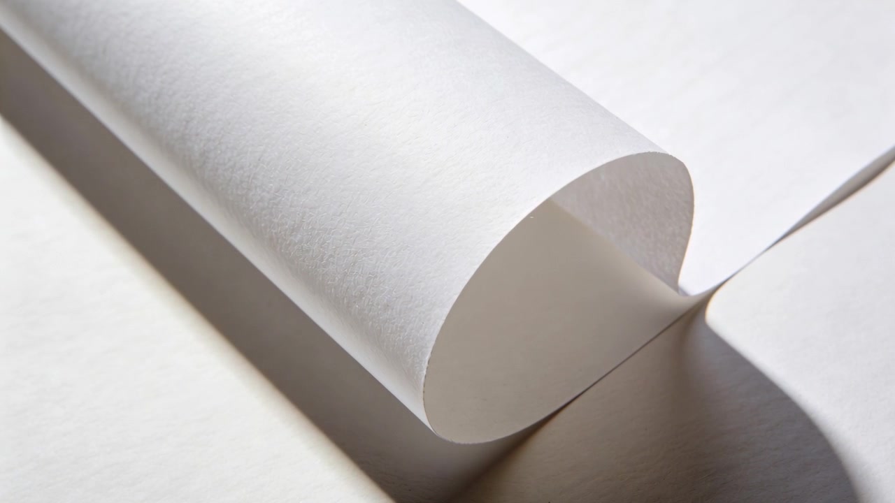 Shifting rolled white paper moving on table after camera shift, showing crease and soft shadow