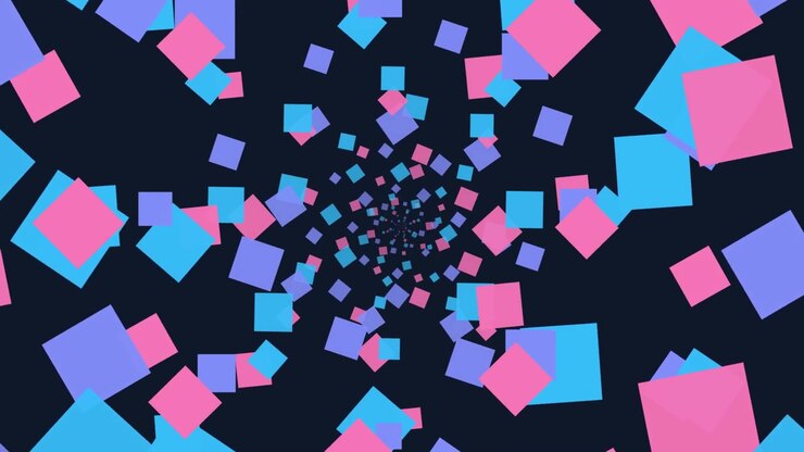 Abstract Motion Background with Rotating Pink and Blue Squares