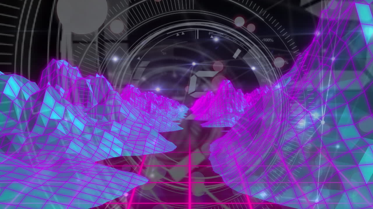 animación de la cuenta atrás sobre las montañas digitales