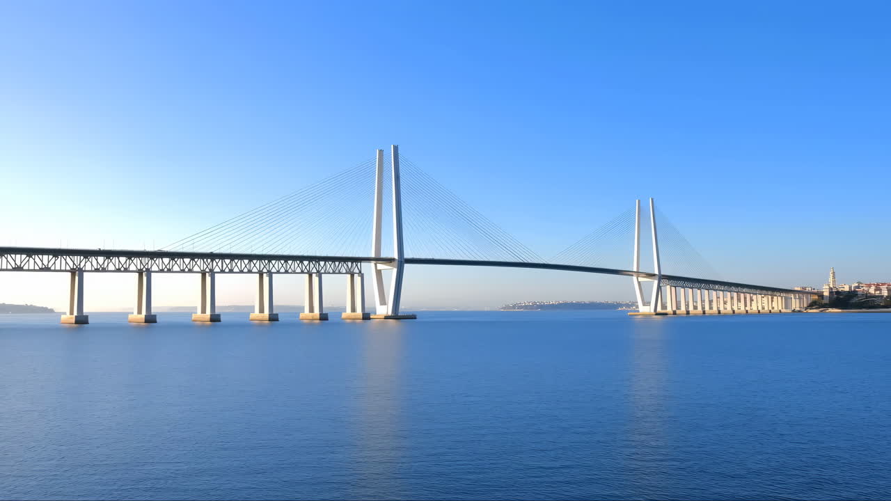 Modern Cable-Stayed Bridge Spanning Calm Blue Water