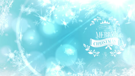 animation of christmas greetings and snow falling over blue background