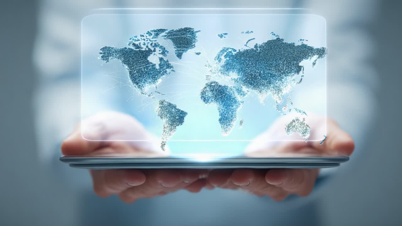 A Stunning Visualization of a Digital World Map Emerging from Hands, Symbolizing Technology, Connectivity, and Global Reach in a Modern Era