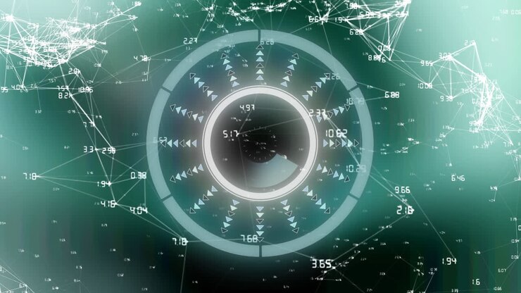 Animation of scope scanning and network of connections over green background