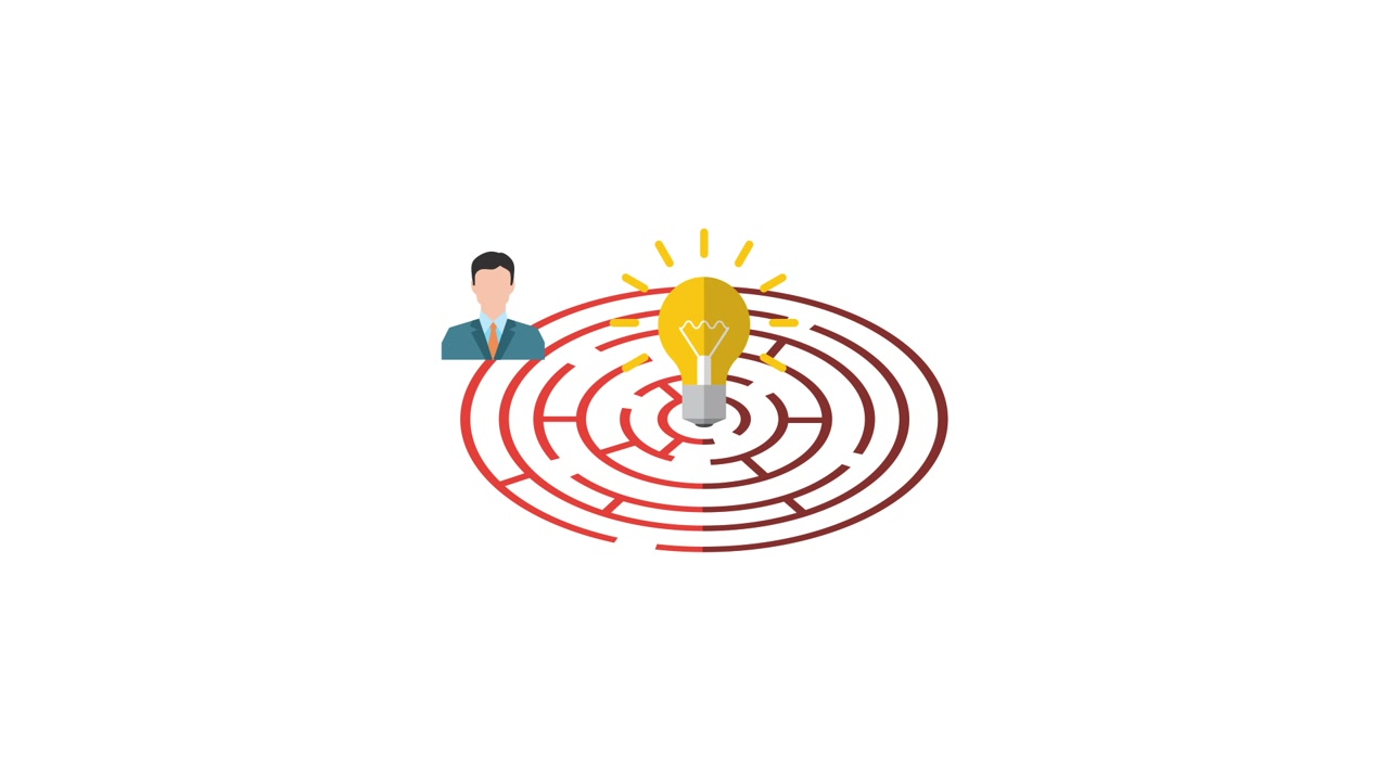 Businessman Navigating a Maze to Find a Bright Idea