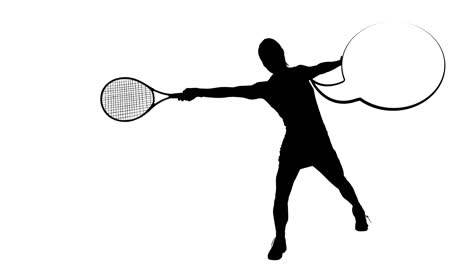 Animation-of-silhouette-of-tennis-player-with-speech-bubble-on-white-background