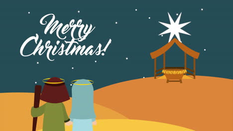 merry christmas manger scene with mary and joseph