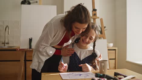 mother and daughter drawing together