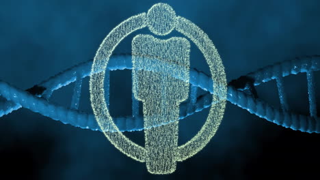 animación de cadena de adn y icono de hombre en fondo negro