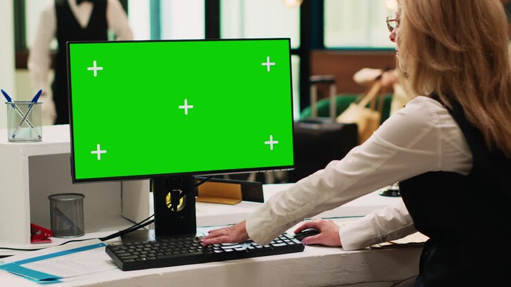 Rezeptionisten, die einen Greenscreen verwenden