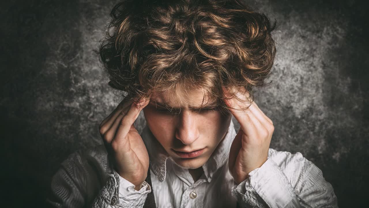Ansia e sopraffazione: una profonda lotta emotiva catturata in due immagini di una persona giovane in difficoltà con le mani sulla testa, che riflette turbamento interiore e confusione