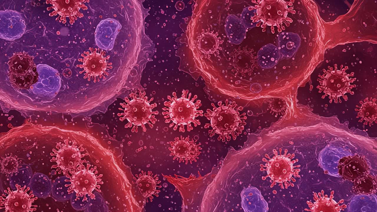 Exploring the Intricate World of Viruses: Analyzing Viral Structures and Their Interactions with Host Cells in a Vibrant Microscopic Landscape