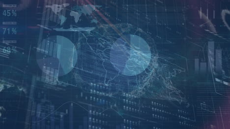 animación de estadísticas y procesamiento de datos digitales sobre un fondo oscuro