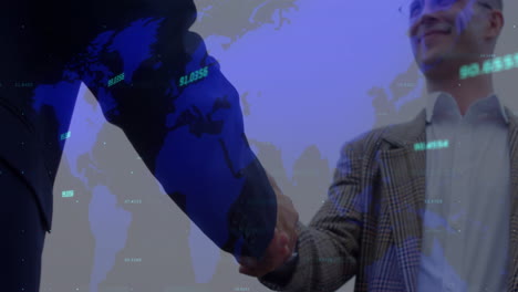 animación del procesamiento de datos financieros sobre personas de negocios que se dan la mano