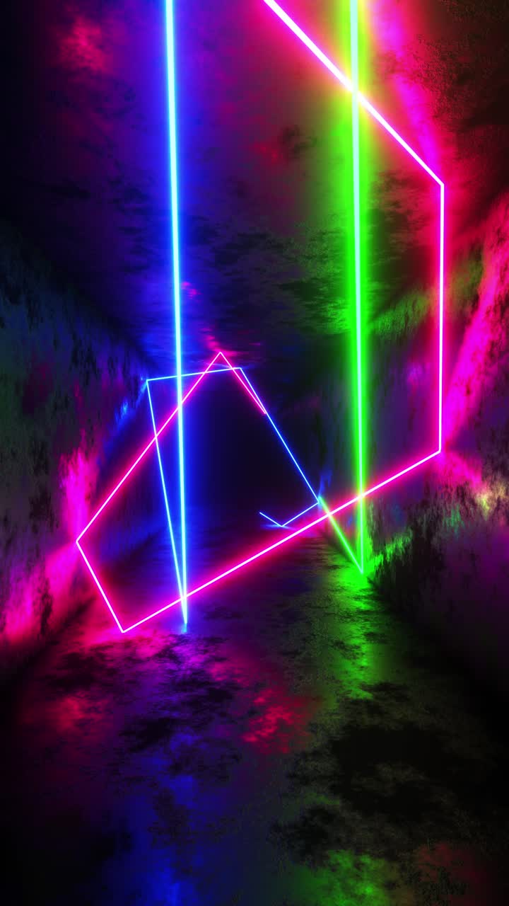 laser multicolori che si muovono in un tunnel rettangolare. video a loop verticale