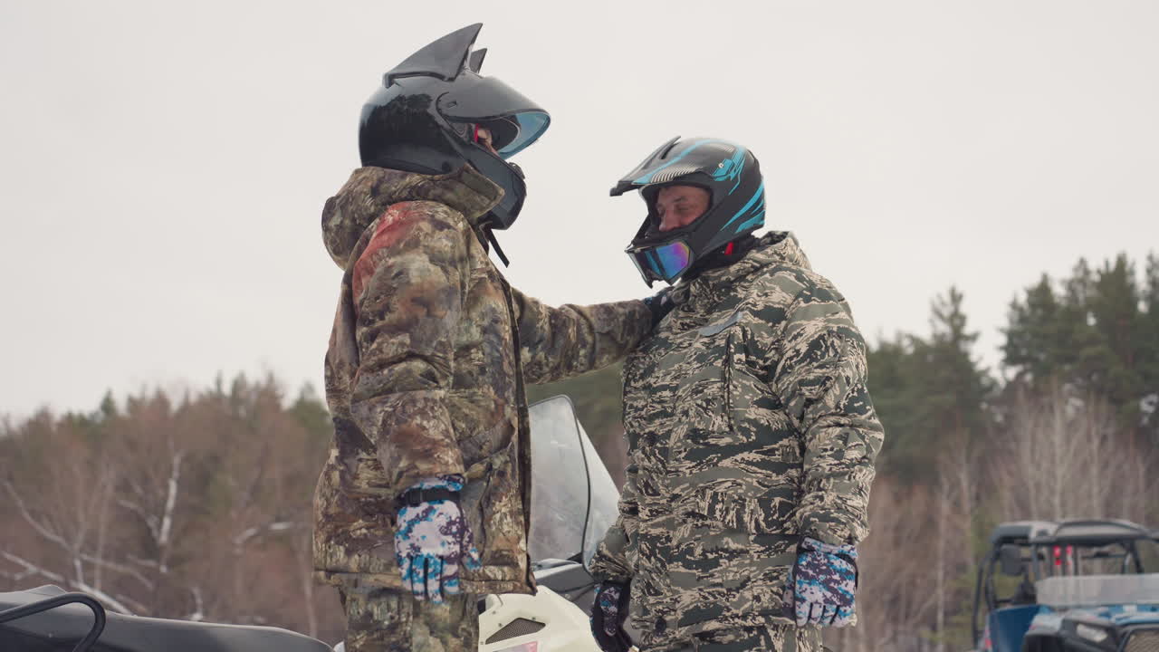 Rapid snowmobile trip commences now. Snow adventure kicks off with enthusiastic approval. Snowmobile expedition sets out immediately once all participants give their consent and are prepared