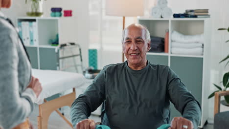 a senior man doing physical therapy with a therapist